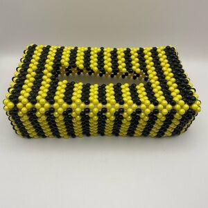 Beaded Tissue Box Cover in Yellow/Black, 11” in length